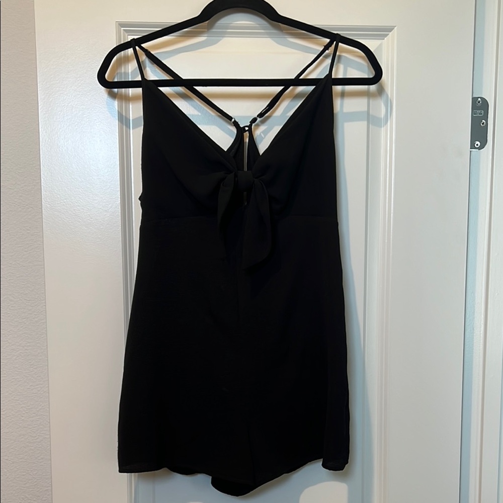 Black Elegant Sleeveless Romper with Chest Bow, adjustable straps size medium